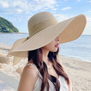 Mũ cói đi biển rộng vành thắt nơ thời trang mới, nón cói nữ cao cấp đi nắng