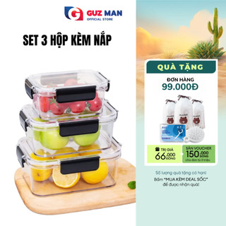 Set 3 hộp đựng thực phẩm trong suốt METIS cao cấp đa năng có nắp đậy