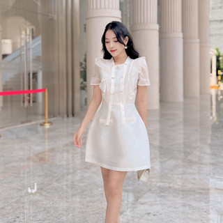 Váy Tafta Phối Voan Dáng A Mix Charm Dây Cổ Thiết Kế Lucido mặc đi chơi, công sở, đi tiệc Woman Dress S77