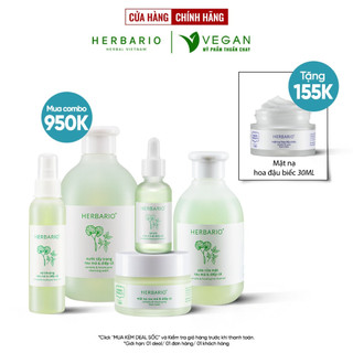 Bộ 5 rau má và diếp cá Herbario: Nước tẩy trang 300ml + Sữa rửa măt 200ml + Xịt khoáng 100ml +Mặt nạ 30ml+Tinh chất 30ml
