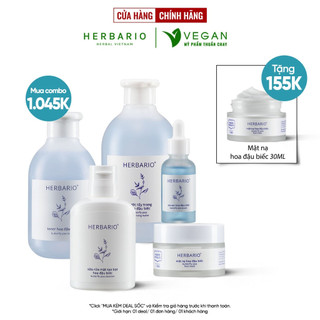 Bộ 5 Hoa Đậu Biếc Herbario: Nước tẩy trang 300ml +Sữa rửa mặt tạo bọt 100ml+mặt nạ 30ml + Toner 200ml + Tinh chất 30ml