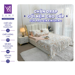 Bộ Chăn Ga Gối Lụa Tencel Silk Protein SAMY BEDDING Cao Cấp Họa Tiết Hoa Nhẹ Nhàng