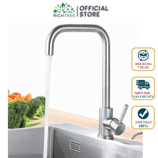 [Tặng dây cấp]Vòi rửa bát thương hiệu Richtree gắn chậu xả đơn,chất liệu inox 304,thân to phi 24, xoay 360 độ,xả tạo O2