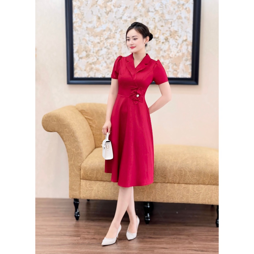 Đầm công sở nữ cổ Vets chất liệu mango ý cao cấp Emvy Fashion k123