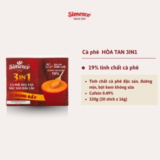 Cà phê hòa tan 3in1 simexco - hộp 20 gói x16gr