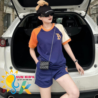 Bộ Quần Áo Nam Nữ Chữ B Phối Hoạ Tiết 3 Màu Tay kẻ Sọc Logo Thêu Chất Cotton Cao Cấp Hot - Đồ Bộ Gia Đình Mặc Với Bé Yêu