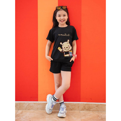Set đồ bé gái in hình gấu pooh - Bộ đồ cho bé gái cân nặng từ 15-40kg- Loza Kids SB22