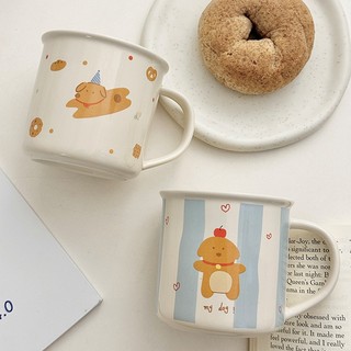 [Kèm hộp+túi+thiệp] Cốc sứ Doodle hoạt hình chó nâu, cốc sứ tráng men hoạt hình dễ thương