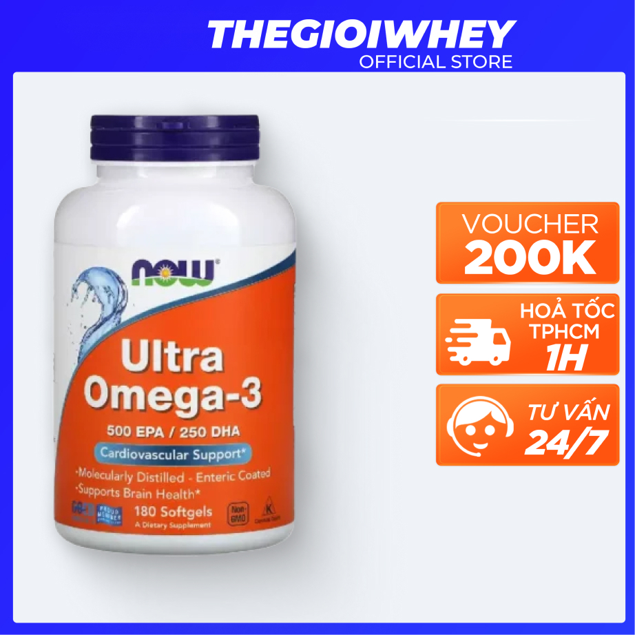 Omega3 Fish Oil NOW Omega 3 Ultra 180 Viên uống dầu cá hồi Omega3 Đẹp Da, Chống Lão Hóa Sáng