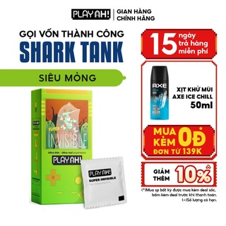Bao Cao Su PlayAh Super Invisible Siêu Mỏng/ Nhiều Gel/ Kéo Dài Thời Gian/ Có Gai Hộp 10 size 52mm