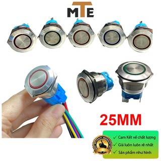 Nút nhấn nhả 25mm không giữ trạng thái, nút reset có led chống nước 3-6v, 12v, 24v, 220v