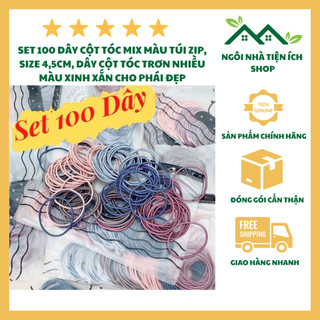 Set 100 dây cột tóc mix màu túi zip, size 4,5cm, dây cột tóc trơn nhiều màu xinh xắn cho phái đẹp