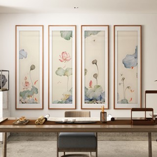  Bộ tứ quý thủy mặc CÓ KHUNG tranh trang trí phòng khách phòng làm việc phòng trà phòng thờ by Printek 