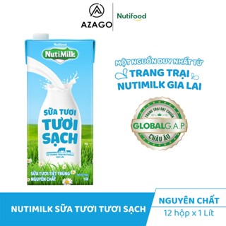 NutiMilk Sữa tươi sạch - Sữa tươi tiệt trùng nguyên chất KHÔNG ĐƯỜNG hộp 1 Lít  - Thương Hiệu NUTIFOOD - AZAGO