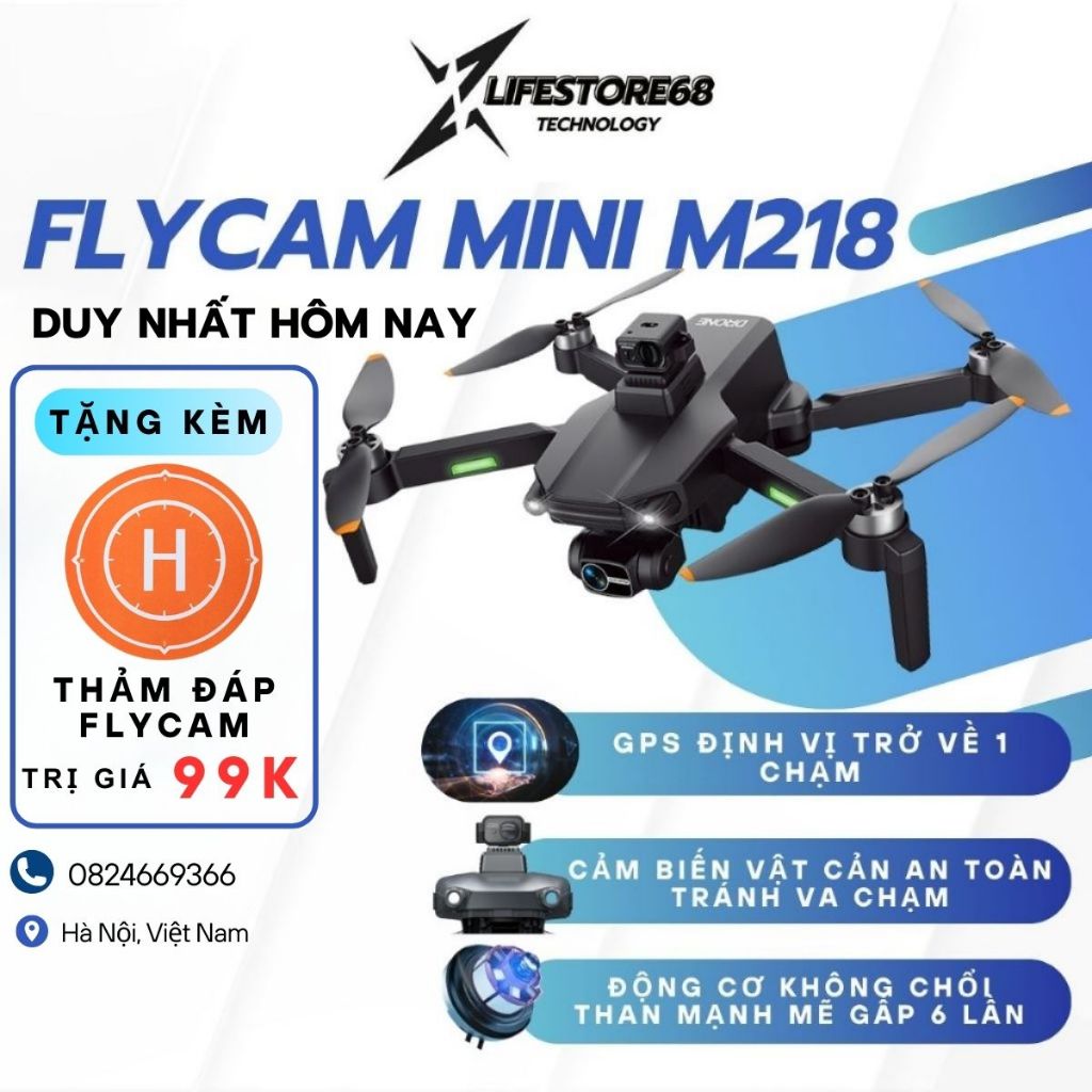 Flycam mini M218, Máy bay điều khiển từ xa camera 1080p Gymbal cơ học tự ổn định định vị GPS cao cấp