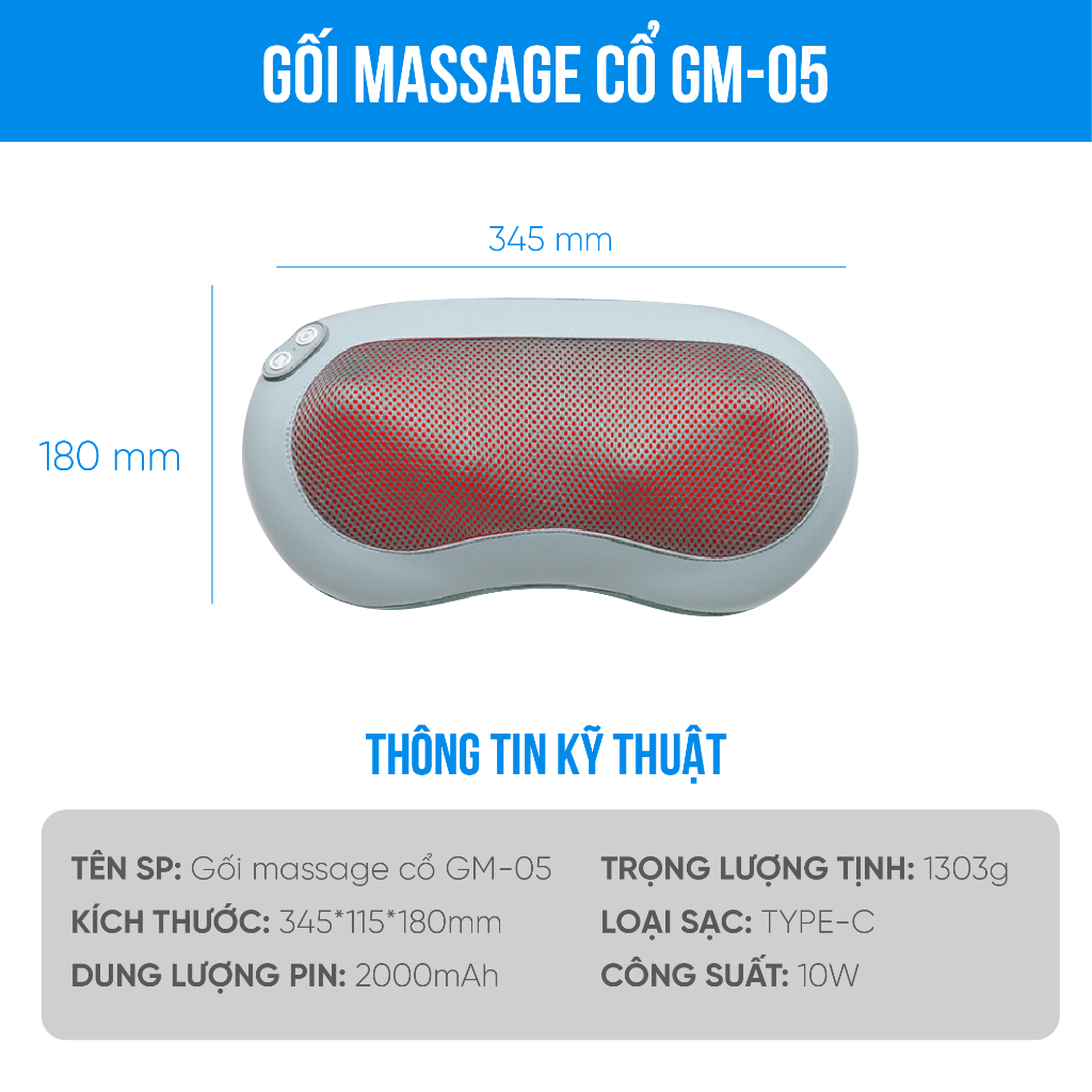 Gối Massage Đa Năng Takara GM-05, Mát Xa Toàn Thân Hỗ Trợ Giảm Nhức Mỏi Có Nhiệt Hồng Ngoại Chườm Ấm