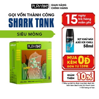 Bao Cao Su PlayAh Super Invisible Siêu Mỏng Hộp 3/10 size 52mm, nhiều gel, truyền nhiệt