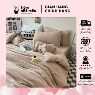Bộ Vỏ Chăn Ga Gối Cotton Đũi 4 Món Nhiều Mẫu Màu Trơn Vintage Siêu Mềm Mịn Hàng Cao Cấp Tiệm Nhà Mêu