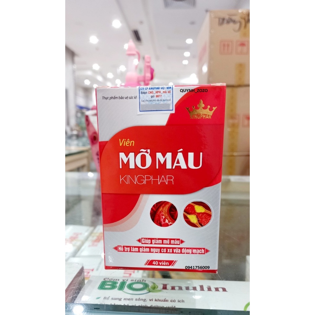 Viên uống Mỡ Máu Kingphar - Giúp hạ mỡ máu, điều hòa cholesterol và triglycerid máu - Hộp 40 viên