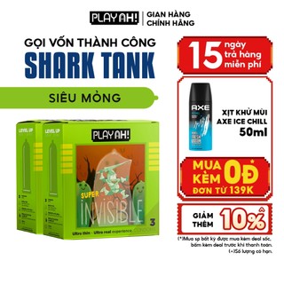 Combo 2 hộp/3 hộp Bao Cao Su PlayAh Super Invisible Siêu Mỏng Hộp 3 bao size 52mm, nhiều gel