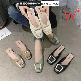 Dép Sục cao su mules thời trang SEONHWA mũi vuông khóa vuông siêu dẻo đi mưa chống nước G158