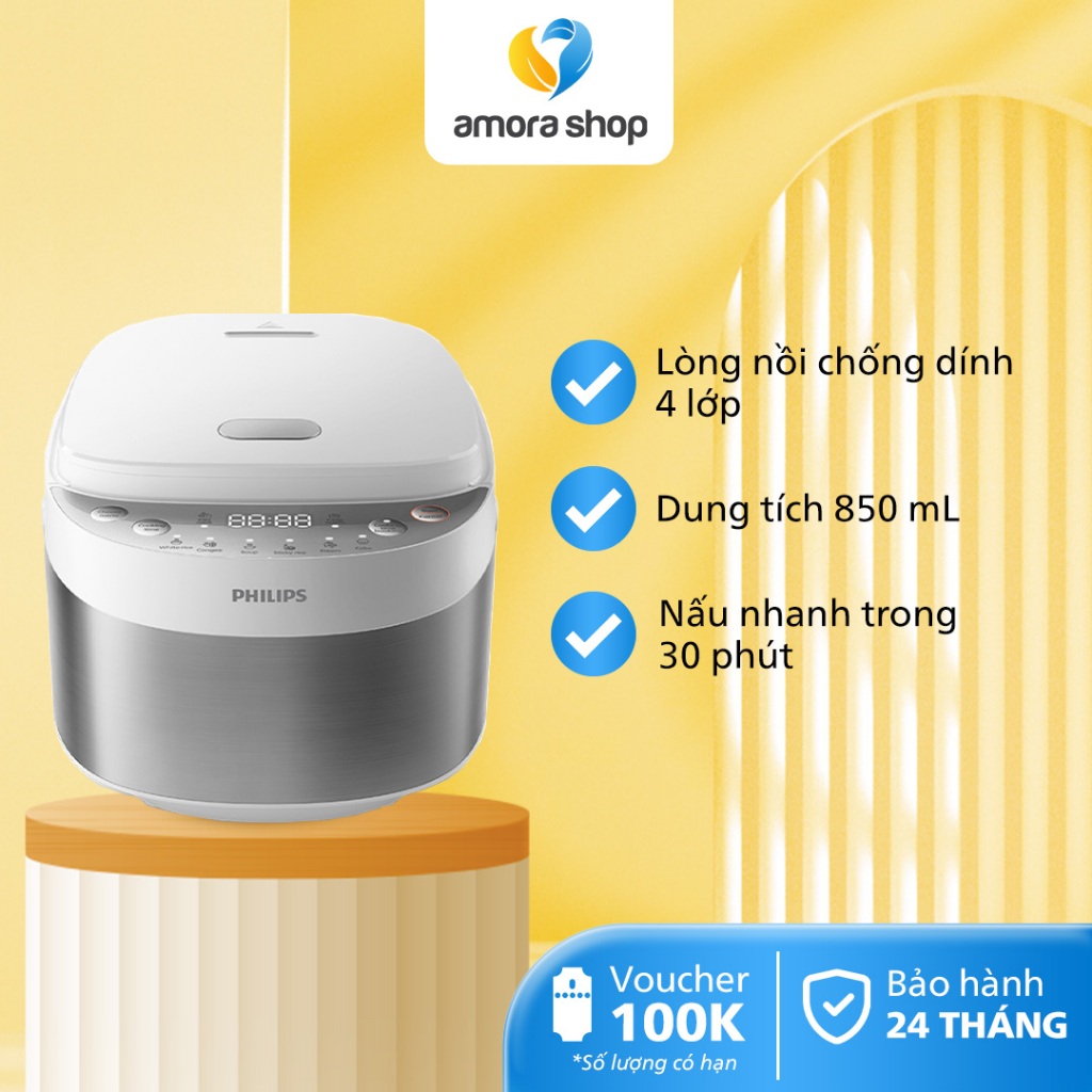 Nồi Cơm Điện Tử Mini PHILIPS HD3170/66 - Dung Tích 850 ml - Công Suất 600W - Bảo Hành 24 Tháng