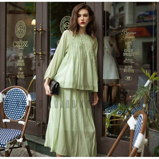 Set áo váy babydoll xanh NGADO , váy nữ , set đồ nữ , Set áo nữ thiết kế kèm chân váy