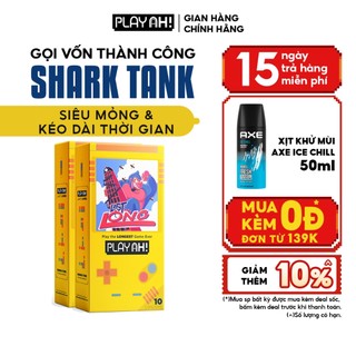 Combo 2 hộp/3 hộp Bao Cao Su PlayAh Last Long Siêu Mỏng Kéo Dài Thời Gian Hộp 10 bao size 52mm