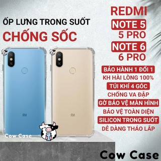 Ốp lưng Redmi Note 5 / Note 6 Pro chống sốc silicon dẻo trong Cowcase |Vỏ điện thoại Xiaomi bảo vệ camera toàn diện TRON
