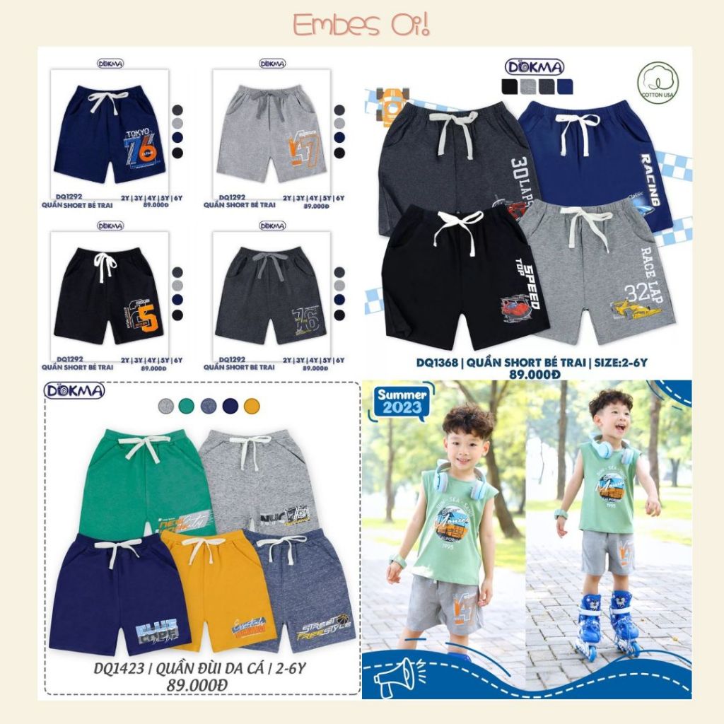 [DOKMA] Quần đùi bé trai Dokma 2-6 tuổi chất liệu Cotton USA DQ1368 DQ1292 DQ1423
