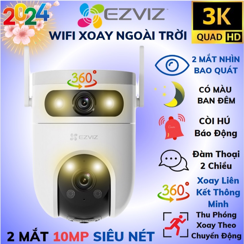 Camera WIFI Ngoài Trời 2 Mắt Xoay 360 EZVIZ H9C C8C H8C 3MP 4MP 6MP 10MP 2K 1080P Màu Ban Đêm