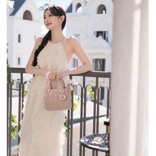  Váy maxi lượn sóng trơn 2 màu hồng-trắng Eo Dưới 70 - Maxingoclan