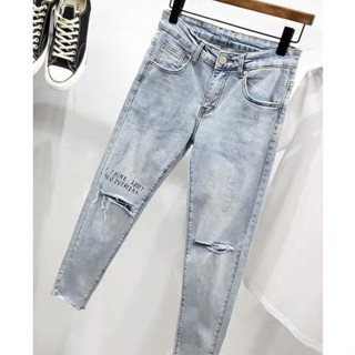 quần bò jean nam dài xanh trắng rách gối đẹp kiểu,chất jean co giãn tốt bền màu chuẩn vnxk