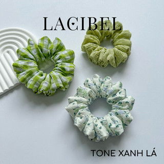 Cột tóc vải LACIBEL scrunchies, dây buộc tóc tone xanh lá