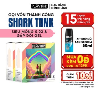 Combo 2 hộp/3 hộp Bao Cao Su PlayAh Rainbow Gel 003 Hộp 3 Size 52mm siêu mỏng nhiều gel