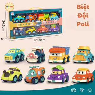 Hộp 8 xe poli, bộ 6 xe biệt đội xe poli biến hình chạy đà nhiều màu sắc mẫu mã dễ thương cho bé