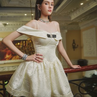 DARLING.ISM - Đầm xoè trễ vai Lizzie Dress vải lụa smocking màu kem