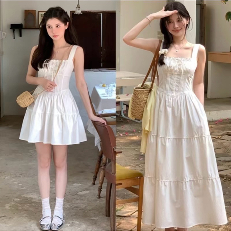 [V1.724] Váy Maxi Thô Trắng Nhúm Eo Ly Ngực Siêu Xinh (kèm ảnh thật) | BigBuy360 - bigbuy360.vn