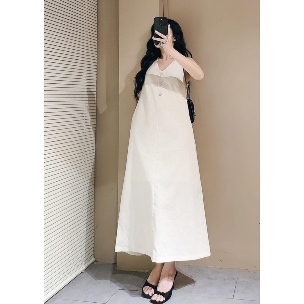 Đầm kem suông sát nách