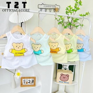 Combo 5 bộ quần áo ba lỗ T2T cho bé trai bé gái từ ( 3-12 kg ) vải cotton giấy, mỏng mềm mát B1