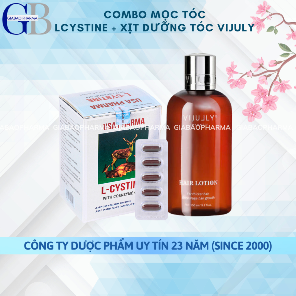 Combo siêu mọc tóc viên uống L cystine + Xịt tinh dầu bưởi Vi Jully ( H/60v ; chai/150ml)
