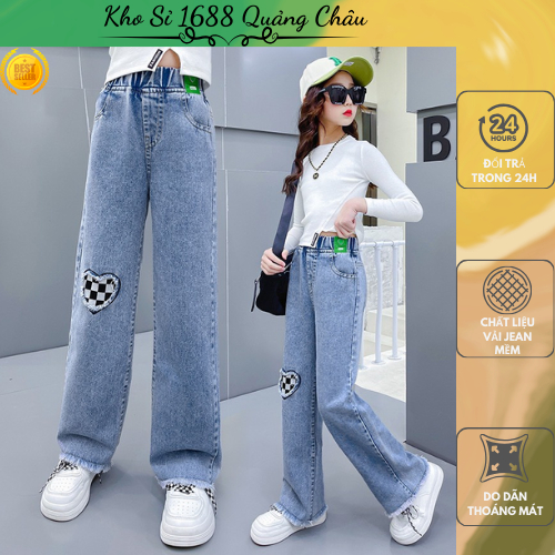 Quần JEAN bò ống rộng DÁNG XUỐNG cho bé gái size đại vải bò mềm - Hàng Quảng Châu Cao Cấp (QB56)