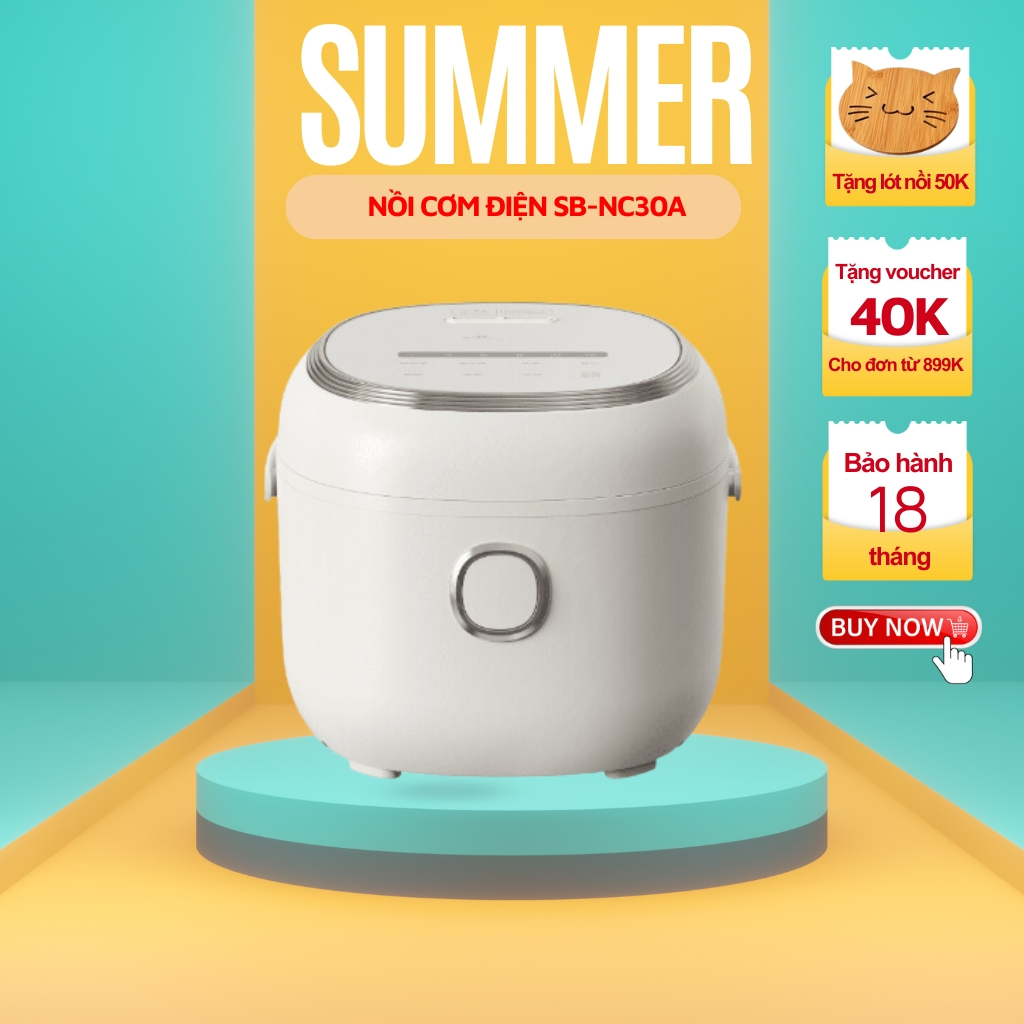 Nồi Cơm Điện Tử Bear SB-NC30A Lòng Nồi 5 Lớp Đa Năng Nấu Cơm Nấu Cháo Hầm Hấp Hâm Nóng Hẹn Giờ Lên Đ