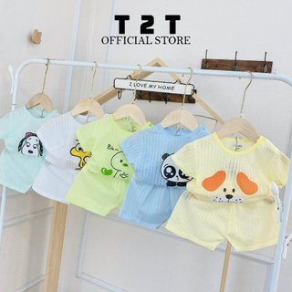 Combo 5 bộ quần áo cộc tay T2T cho bé trai bé gái từ ( 3-12 kg ) vải cotton giấy, mỏng  mềm mát. CG