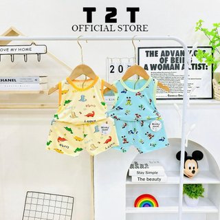 Combo bộ quần áo ba lỗ thun lạnh T2T cho bé trai/ bé gái phối màu từ (3 đến 14 kg) BL10 Áo Thun