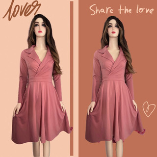 Đầm Hồng Đất Cổ Vest Tay Dài Thanh Lịch