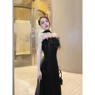 Đầm cup xoè đính lông vũ