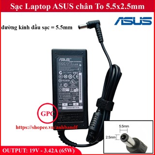 SẠC LAPTOP ASUS 19V - 3.42A (65W) chân To 5.5x2.5mm - đường kính đầu sạc 5.5mm - bảo hành 12 tháng