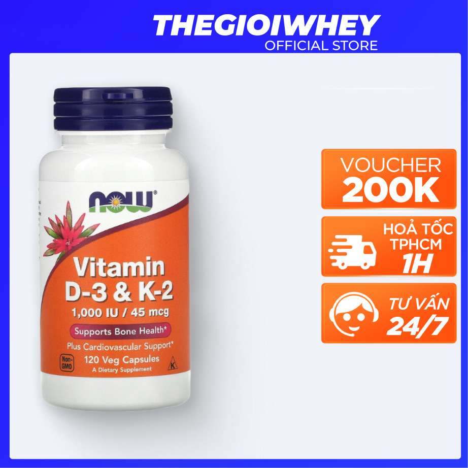 Now VITAMIN D3 K2 1.000IU/45mcg (120 viên), Hỗ Trợ Tăng Đề Kháng, Phát Triển Xương