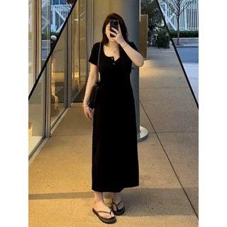  Đầm Cổ Vuông QC Dáng Xoè Dài Tay Ngắn Có Nút Gài Mùa Hè Nữ-Vải Gân Mỏng Nhẹ Mặc Thoải Mái Phù Hợp Đi Chơi Đi Du Lịch- 